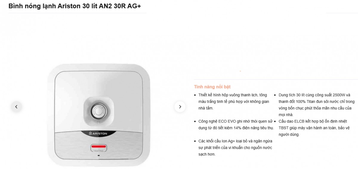 /Bình nóng lạnh Ariston 30 lít AN2 30R AG+
