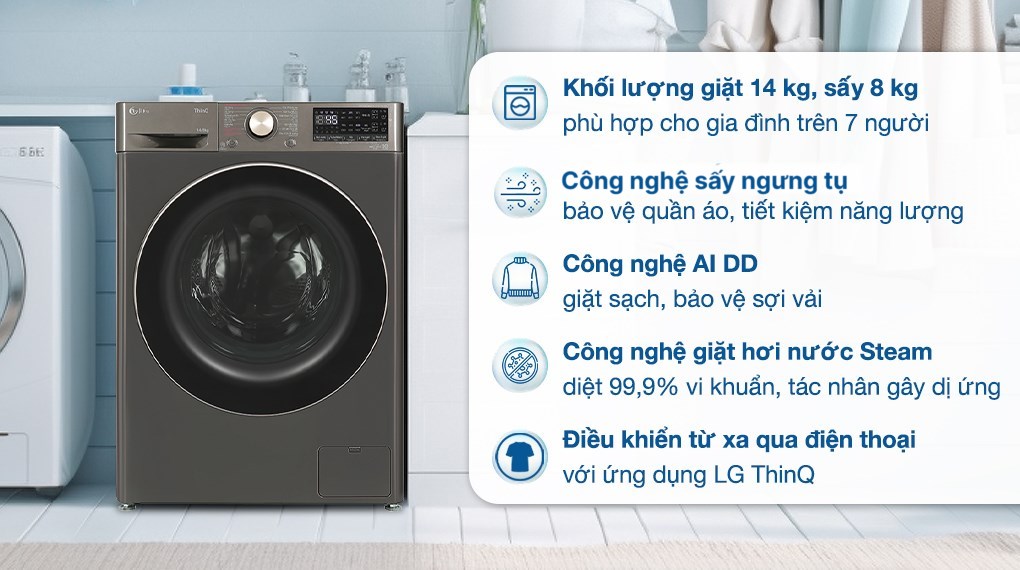 /Máy giặt sấy LG AI DD Inverter giặt 14 kg - sấy 8 kg FV1414H3BA 