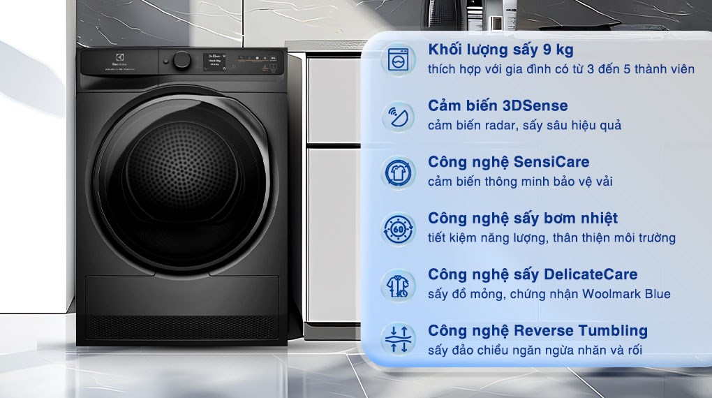 /Máy sấy bơm nhiệt Electrolux UltimateCare 9 kg EDH903R7SC Mới 2024