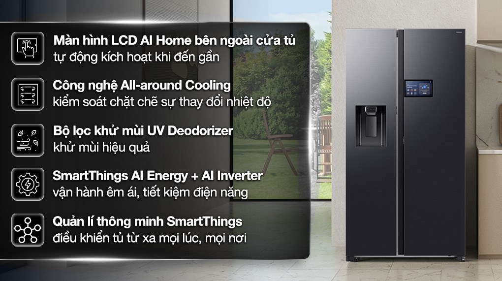/Tủ lạnh Samsung Inverter 615 lít Side By Side AI Home RS90F65D2FSV Mới 2025
