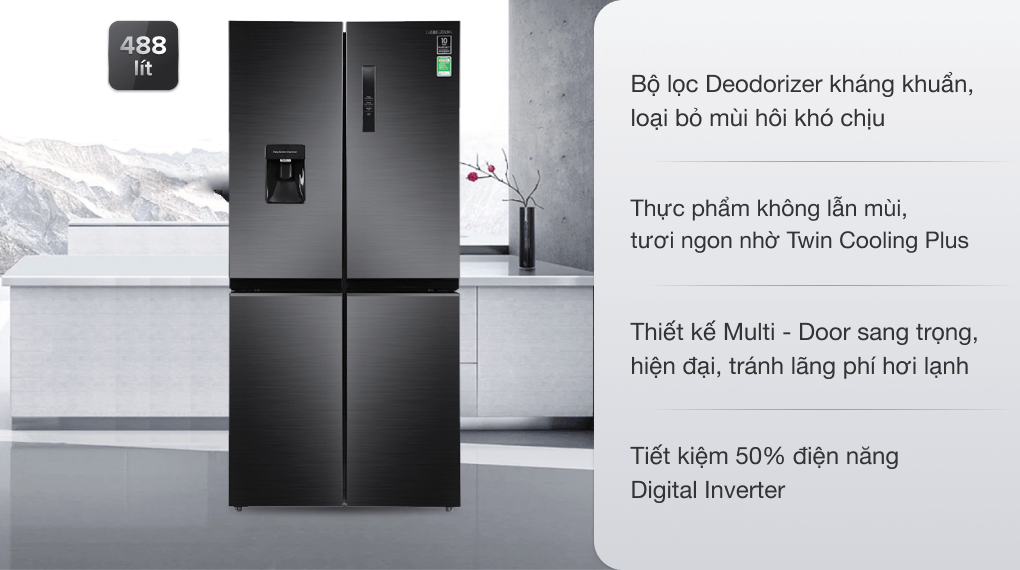 /Tủ lạnh Samsung Inverter 488 lít Multi Door RF48A4010B4/SV