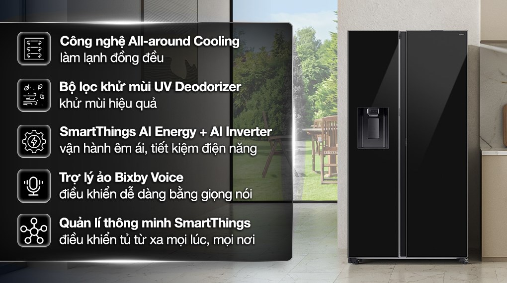 /Tủ lạnh Samsung Inverter 634 lít Side By Side RS80F65J2BSV Mới 2025