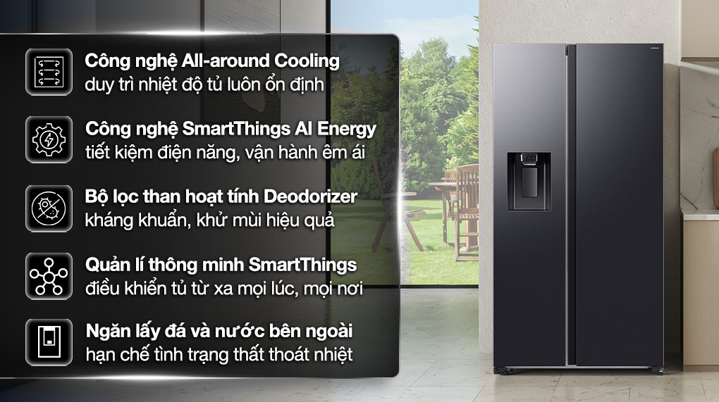 /Tủ lạnh Samsung Inverter 635 lít Side By Side RS70F65K2FSV Mới 2025