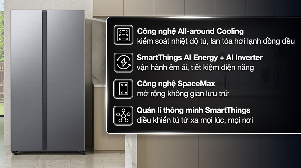 /Tủ lạnh Samsung Inverter 655 lít Side By Side RS70F65Q3TSV Mới 2025