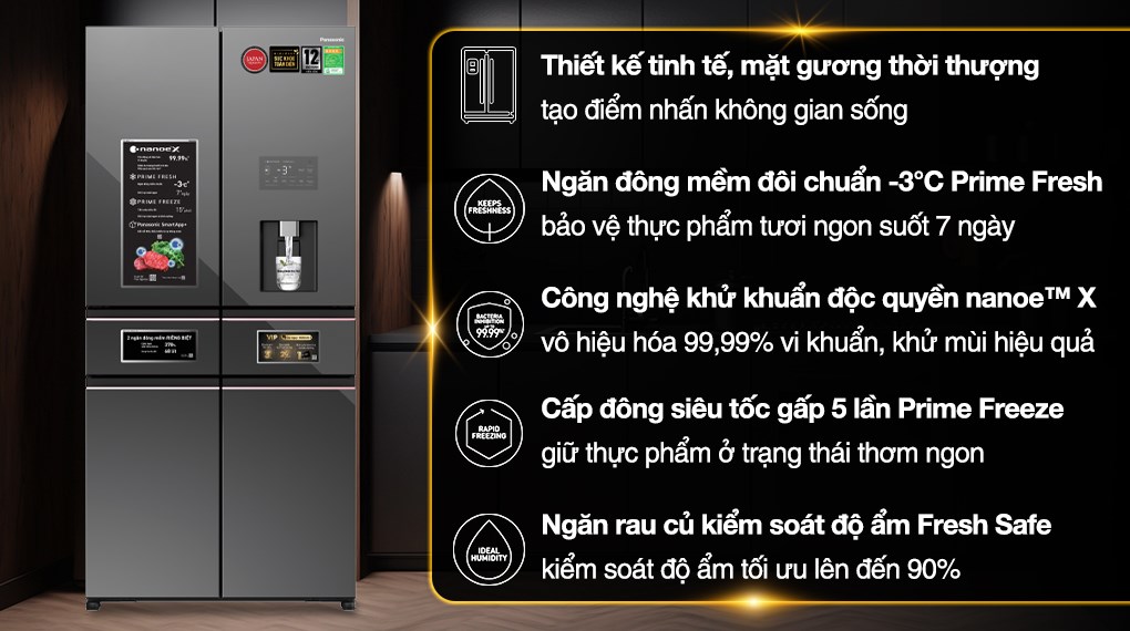/Tủ lạnh Panasonic Inverter 650 lít PRIME+ Edition Multi Door NR-WY720ZMMV